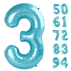 Pearlescent Blue 3 Balloon Number Balloons 40 Inch 3Rd Birthday Decorations For Kids Girls Boys Men Women Party Supplies For