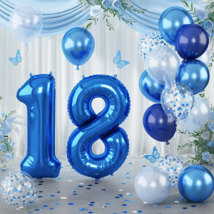 Navy Blue 18 Balloons 40 Inch Dark Blue Foil Number 18 Balloon Set Xxl Self Inflating 18 Helium Balloon With Metallic Blue Sil