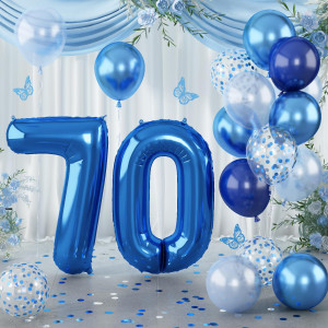 Giant Number Foil Balloon 70 Dark Blue Self Inflating 70Th Birthday Balloon For Men 40 70 Balloon Light Navy Blue With Metal