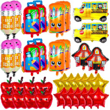 40 Pcs Back To School Foil Balloons Colorful Apple Pencil Crayon Bus Helium Balloon School Mylar Balloons For Party Supplies