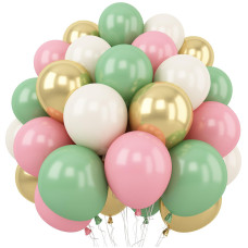 Sage Green Pink Balloon 60 Packs 12 Inch Olive Green Pink Balloon With Sand White Metallic Gold Balloons For Girls Baby Shower