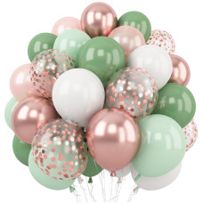 Sage Green And Rose Gold Balloons 12 Inch Avocado Green Metallic Rose Gold Confetti Balloons Retro Green White Balloons For Bi