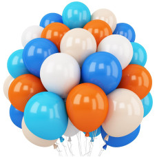 Togvu 35 Pack Balloons Blue Orange Reusable Latex For Baby Shower Birthday Wedding Decorations With 2 Ribbons