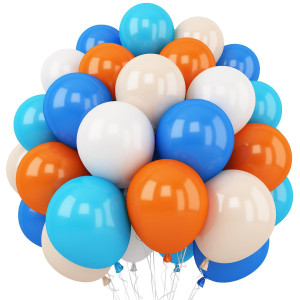 Togvu 35 Pack Balloons Blue Orange Reusable Latex For Baby Shower Birthday Wedding Decorations With 2 Ribbons