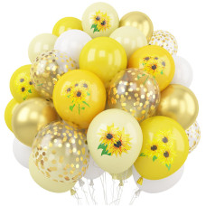 Sunflower Yellow Gold Balloons 12 Inch Yellow Sunflower Balloons Sunflower Bee Theme Balloon With Metallic Gold Confetti Ballo