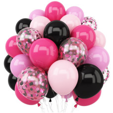 Pink And Black Balloons 12 Inch Hot Pink Pastel Pink Black Balloon With Black Pink Confetti Balloons For Girls Women Birthday B