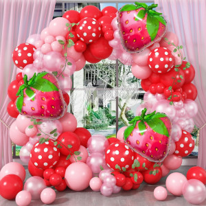 Strawberry Balloons Arch Kit 107 Pcs Strawberry Party Decorations For Party With 18 Inch Strawberry Foil Balloons Red Polka Dot