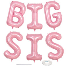 40 Inch Pastel Pink Big Sis Letter Balloons Pearl Pink Big Sis Balloon Letters With Ribbon Light Pink Baby Girls Alphabet Ball