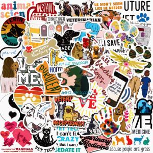 100Pcs Cute Veterinary Stickers Funny Veterinarians Aesthetic Decals Vinyl Waterproof Stickers For Water Bottle Laptop Luggage