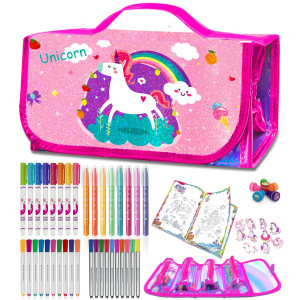 Weirtoya Washable Fruit Scented Markers Set With Pencil Case Stickers Stamps Coloring Book Stem Toys Mermaid Unicorn Gifts For