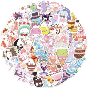 50Pcs Mixed Sanrio Stickers For Kids Cartoon Ice Cream Cinnamoroll Stickers Hello Kitty Stickers For Adults Funny Decals For Wa