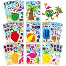 24 Sheets Summer Make A Face Sticker Hawaii Tropical Pool Beach Stickers For Kids Make Your Own Watermelon Pineapple Flamingo S