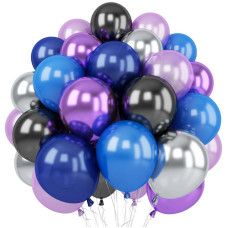 Outer Space Balloons 12 Inches Galaxy Blue Purple Balloons With Metallic Black Silver Balloons Outer Space Party Decorations F