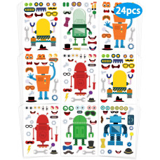 24 Pcs Make Your Own Robot Sticker Sheets For Kids Robot Face Stickers For Kids Toddlers Crafts Activities Gifts Goodie Bags Bi