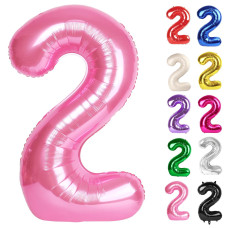 Pink Number 2 Balloon 40 Inch 2 Balloon Number 2Nd Birthday Decorations For Baby Girls Boys Toddlers