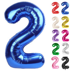 Metallic Blue Number 2 Balloon 40 Inch 2 Balloon Number 2Nd Birthday Decorations For Baby Girls Boys Toddlers