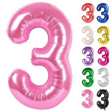 Pink Number 3 Balloon 40 Inch 3 Balloon Number 3Rd Birthday Decorations Pink Party Supplies For Boys Girls