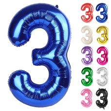 Metallic Blue Number 3 Balloon 40 Inch 3 Balloon Number 3Rd Birthday Decorations Navy Blue Party Supplies For Boys Girls