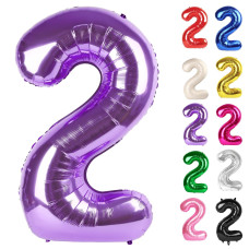 Purple Number 2 Balloon 40 Inch 2 Balloon Number 2Nd Birthday Decorations For Baby Girls Boys Toddlers