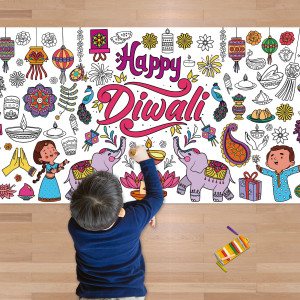 Ohome Diwali Giant Coloring Postertablecloth Diwali Decorations For Home 30 X 72 Inches Jumbo Coloring Banner Kids Crafts A