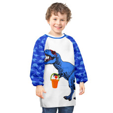 Pashop Kids Art Smocks Unicorn Waterproof Painting Smock For Girls Boys Long Sleeve Knee Length Artist Smock With Pocket Blue D