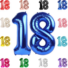 18 Balloon Number Metallic Blue Number 18Th Birthday Balloons 40 Inch 18 Years Old Metallic Blue Birthday Decorations For Boys