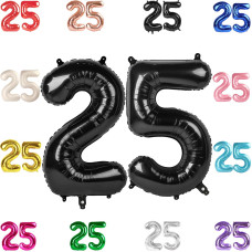 25 Balloon Number Black Number 25Th Birthday Balloons 40 Inch 25 Or 52 Years Old Black Birthday Decorations For Men Women 25T