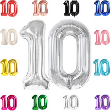 10 Balloon Number Silver Number 10Th Birthday Balloons 40 Inch 10 Years Old Silver Birthday Decorations For Boys Girls 10Th A