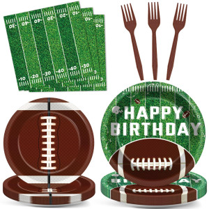 Qyeahkj 100 Pcs Football Party Supplies Set Football Birthday Plates And Napkins Sports Party Tableware Packs Decorations Sports