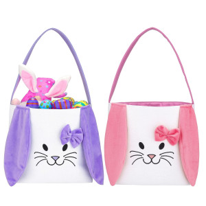 Easter Baskets For Kids Boys And Girls Easter Egg Hunt Baskets Cute Rabbit Bunny Printed Canvas Gift Basket For Baby Easter