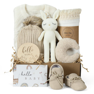 Meloom Baby Gift Set, Unisex Newborn Gifts Box, Boho Gender Neutral Baby Essentials, For New Mom, New Baby Gifts For Boys And Girls, Personalized Gift Basket For New Babies