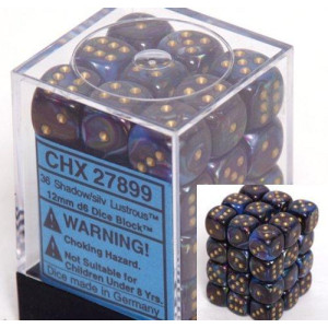 Chessex Dice D6 Sets Lustrous Shadow With Gold 12Mm Six Sided Die 36 Block Of Dice