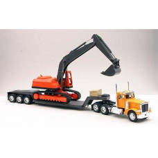 Diecast Toy Model Big Rig Long Haul Truck 132 Scale Peterbilt 379 Lowboy With Excavator Yellow Orange Multicolor 24 X 4 X