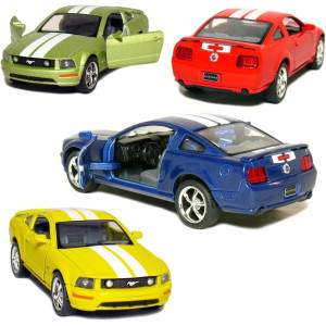 Set Of 4 5 2006 Ford Mustang Gt With Stripes 138 Scale Bluegreenredyellow By Kinsmart