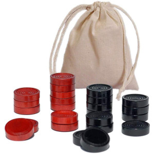 We Games Checkers Pieces Only Wooden Checker Board Game Pieces 24 Red And Black Stackable Pieces Drawstring Storage Bag 106