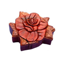 Rose Handmade Carved Wood Intarsia Puzzle Box By The Handcrafted