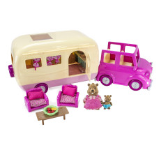 Li’l Woodzeez Happy Camper Pink Toy Car & Caravan Playset