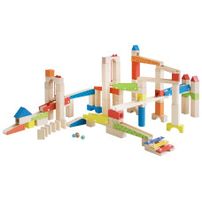 Roba Wooden Marble Run Set 100 Pieces 20 Glass Marbles 80 Building Blocks Ages 3