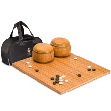 Yellow Mountain Imports Bamboo 08Inch Etched Reversible 19X19 13X13 Go Game Set Board With 92Mm Double Convex Yunzi Stones