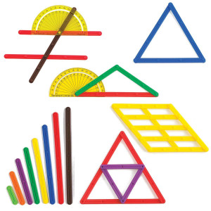 Learning Advantage Geostix Basic Set 80 Construction Sticks 24 Activity Cards 2 Protractors Build 2D Shapes And Measure