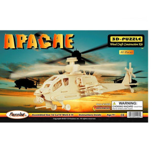 Puzzled 3D Puzzle Apache Helicopter Wood Craft Construction Model Kit Fun Unique Educational Diy Wooden Toy Assemble Model Un