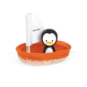 Plantoys Sailing Boat With Penguin Bath And Water Play Toy 5711 Sustainably Made From Rubberwood And Nontoxic Paints And Dy