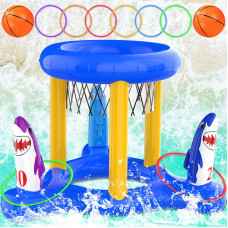 Hstyle Pool Toys Pool Floats Pool Games For Kids Adult Inflatable Pool Basketball Hoop Ring Toss Game 2In1 Pool Floating