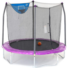 Skywalker Trampolines 8Foot Jump N Dunk Trampoline With Safety Enclosure And Basketball Hoop Purple