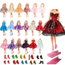 Barwa 5 Pcs Fashion Mini Short Party Dresses Clothes And Accessories 5 Shoes 5 Hanger For 115 Inch Girl Doll