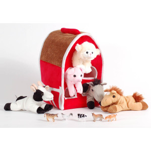 Unipak 12 Plush Red Barn Playset With 5 Stuffed Farm Animals Lamb Pig Cow Gray Horse And Brown Horse And 5 Bonus Farm Ani