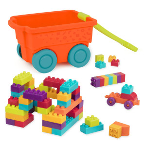 Battat Building Blocks Wagon 55Piece Block Set Construction Playset For Kids Toddlers Developmental Toy 18 Months