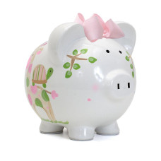 Child To Cherish Ceramic Piggy Bank For Girls Pink Tropical Punch