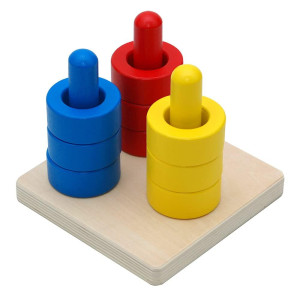 Elite Montessori 3 Wooden Colored Discs On Colored Dowels For 6 Months 1 Year Old Baby Brain Development And Eye Hand Coordin