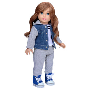 Tomboy 4 Piece 18 Inch Doll Outfit Jeans Jacket Grey Sweatpants Tshirt Boots Dolls Not Included